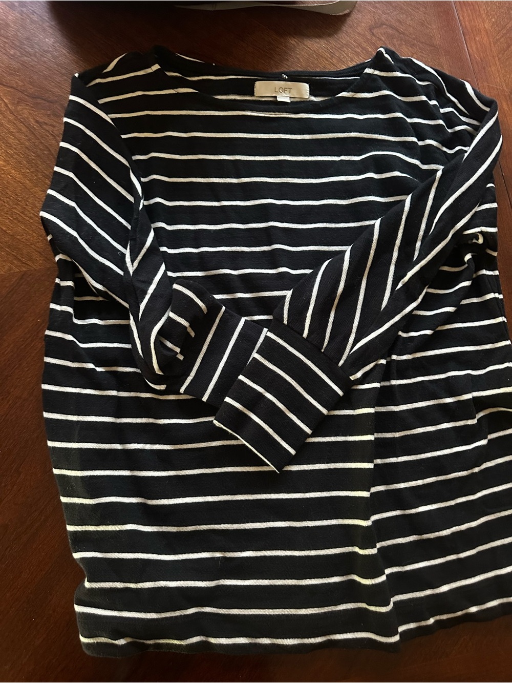 LOFT Black and White Striped Scoop-Neck Sweater